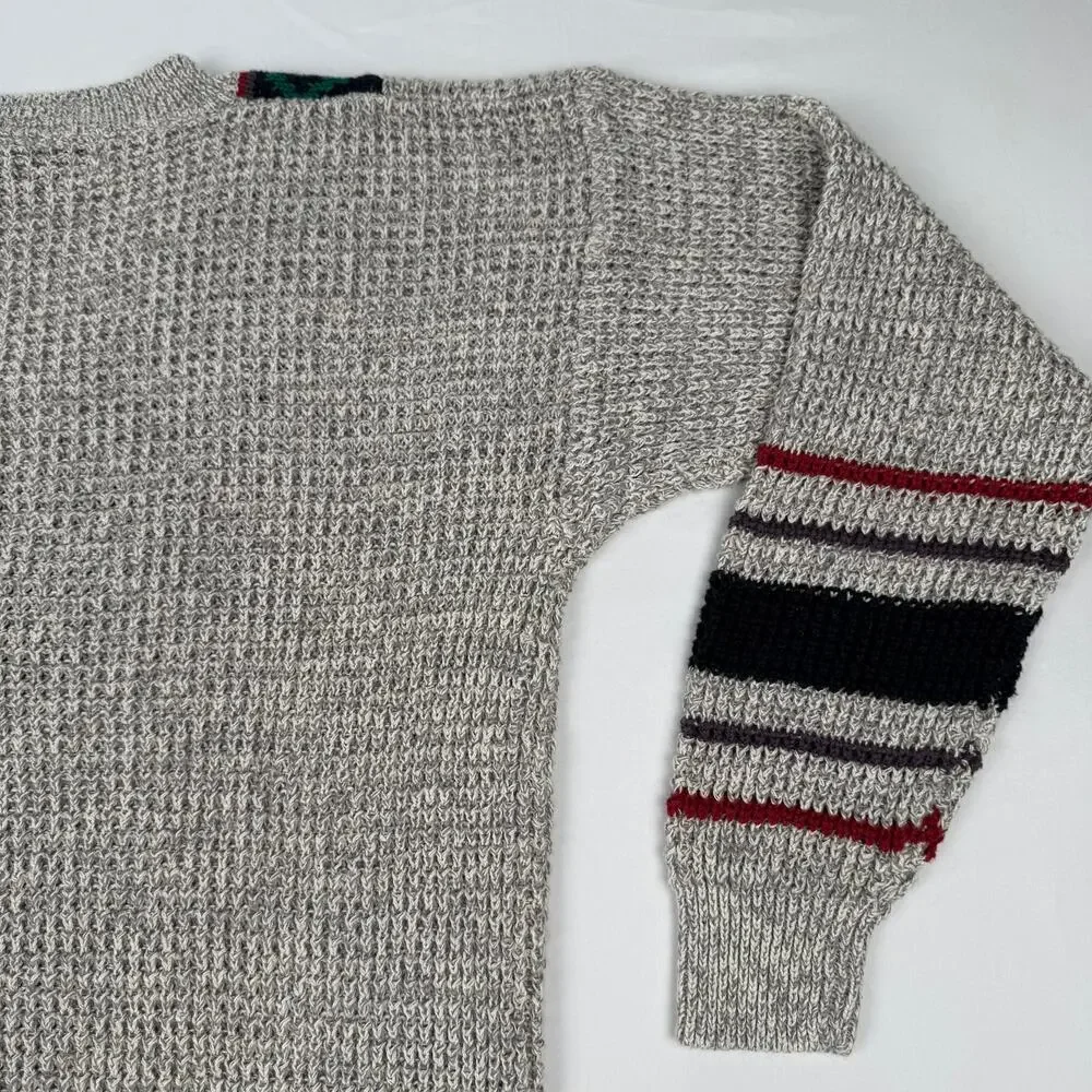 Michael Gerald Vintage Collegiate V-Neck Knit Sweater Geo Border Mens Medium